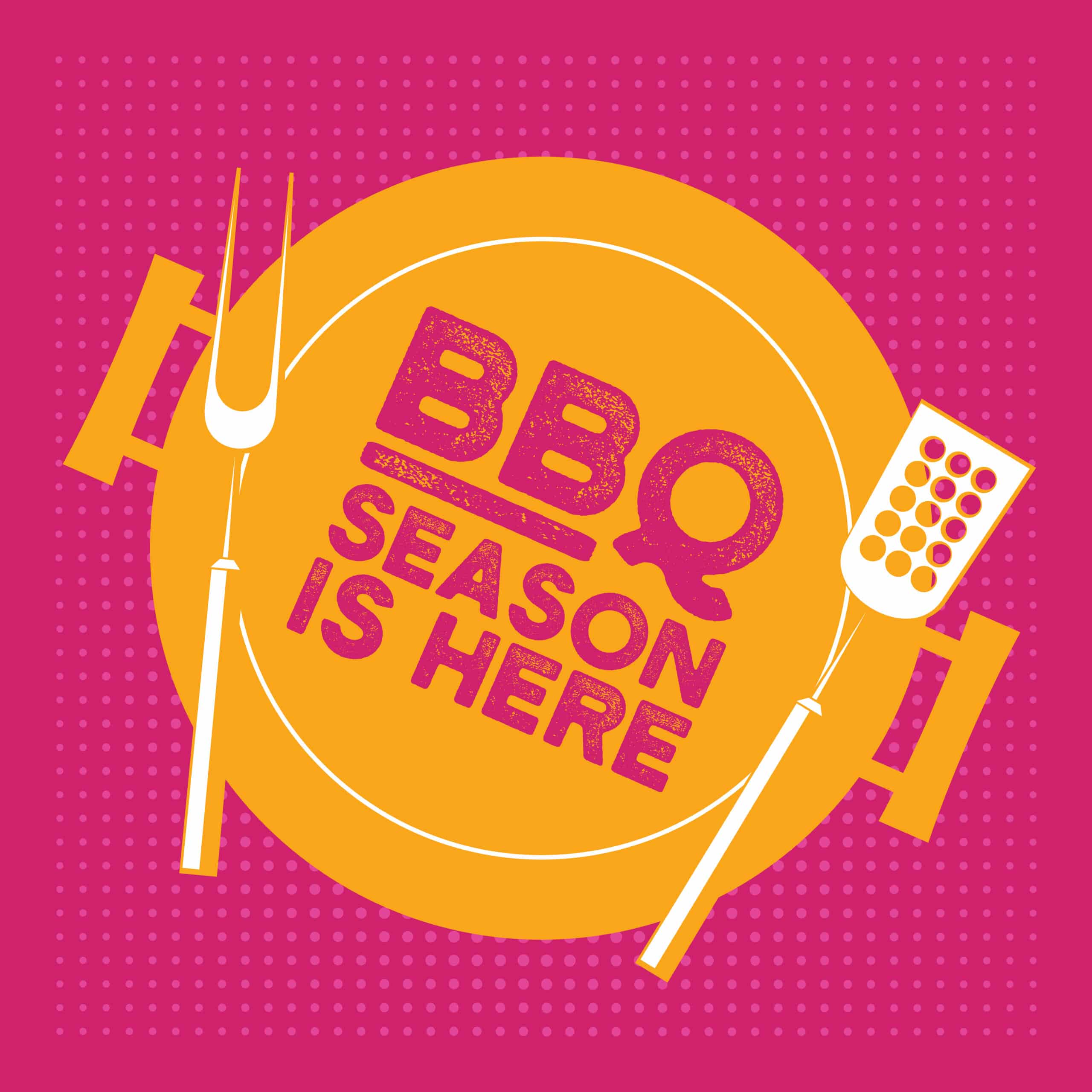 BBQ season is here graphic in pink and yellow