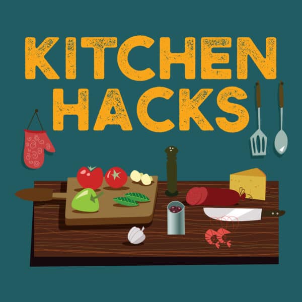 Title graphic with cartoon kitchen